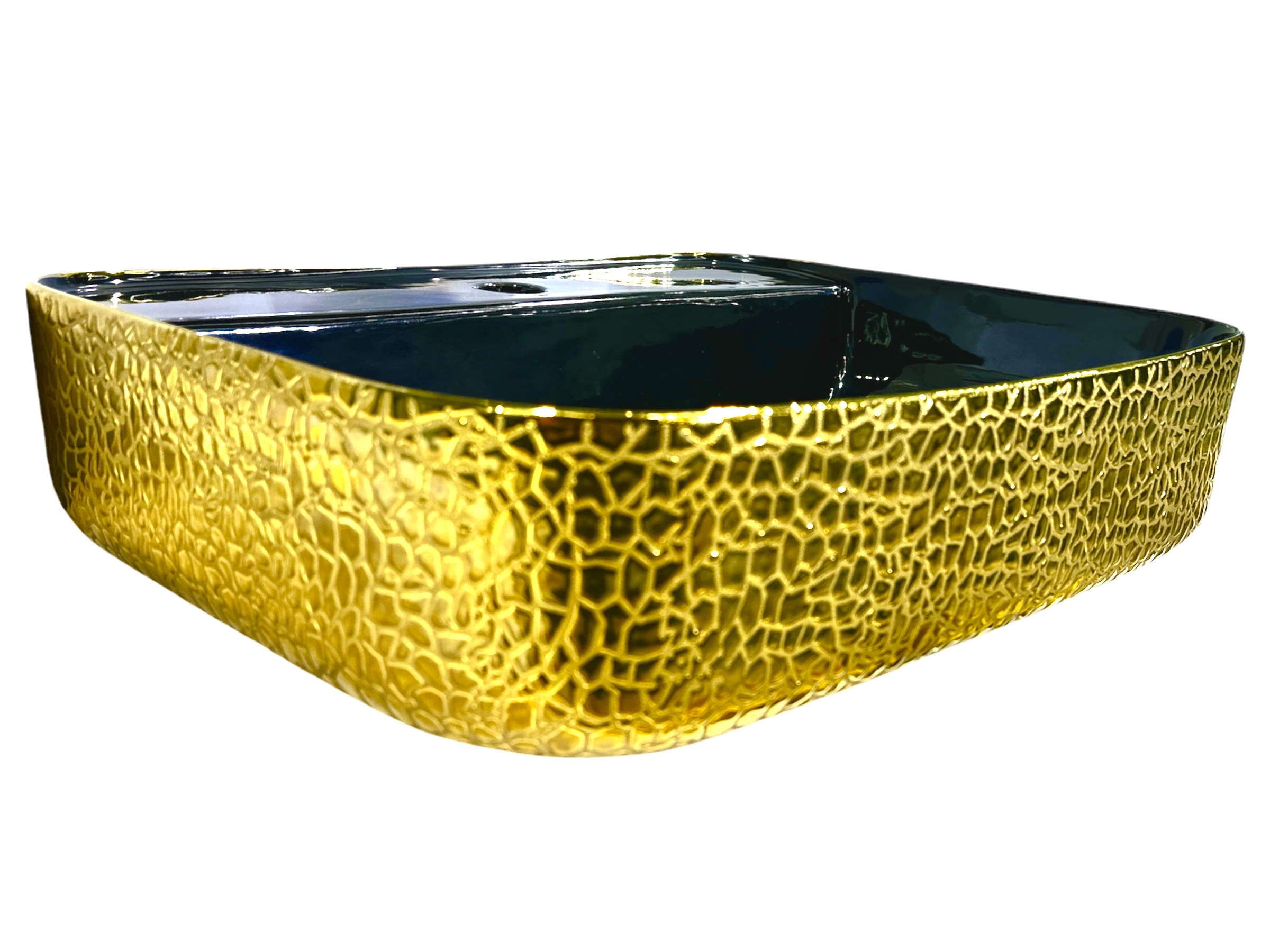 Luxury Black & Gold Sink | Alligator Textured Vanity Sink | Modern Ceramic Bathroom Vessel | Designer Countertop Basin