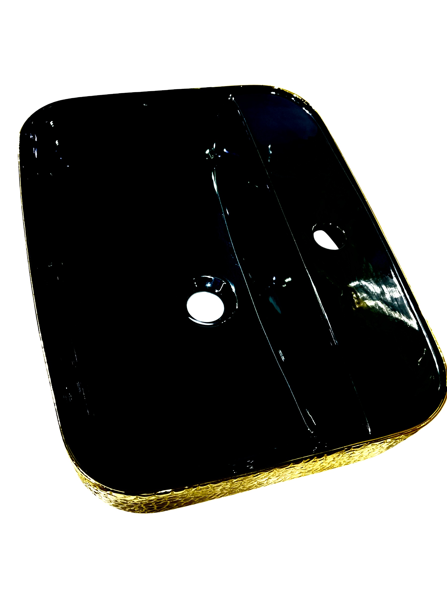 Luxury Black & Gold Sink | Alligator Textured Vanity Sink | Modern Ceramic Bathroom Vessel | Designer Countertop Basin - Image 3